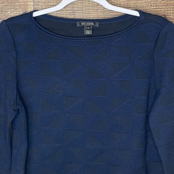 St. John Textured Cropped Sleeve Top Wool Blend Navy Blue Size Small - Picture 4 of 9